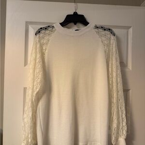White Sweater with Lace Sleeves